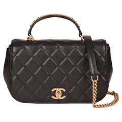 CHANEL Black Quilted Caviar Leather Medium Classic Top Handle Flap Bag