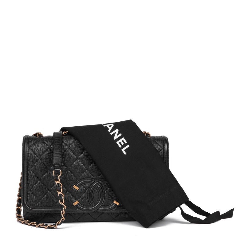 CHANEL Black Quilted Caviar Leather Medium Filigree Flap Bag at