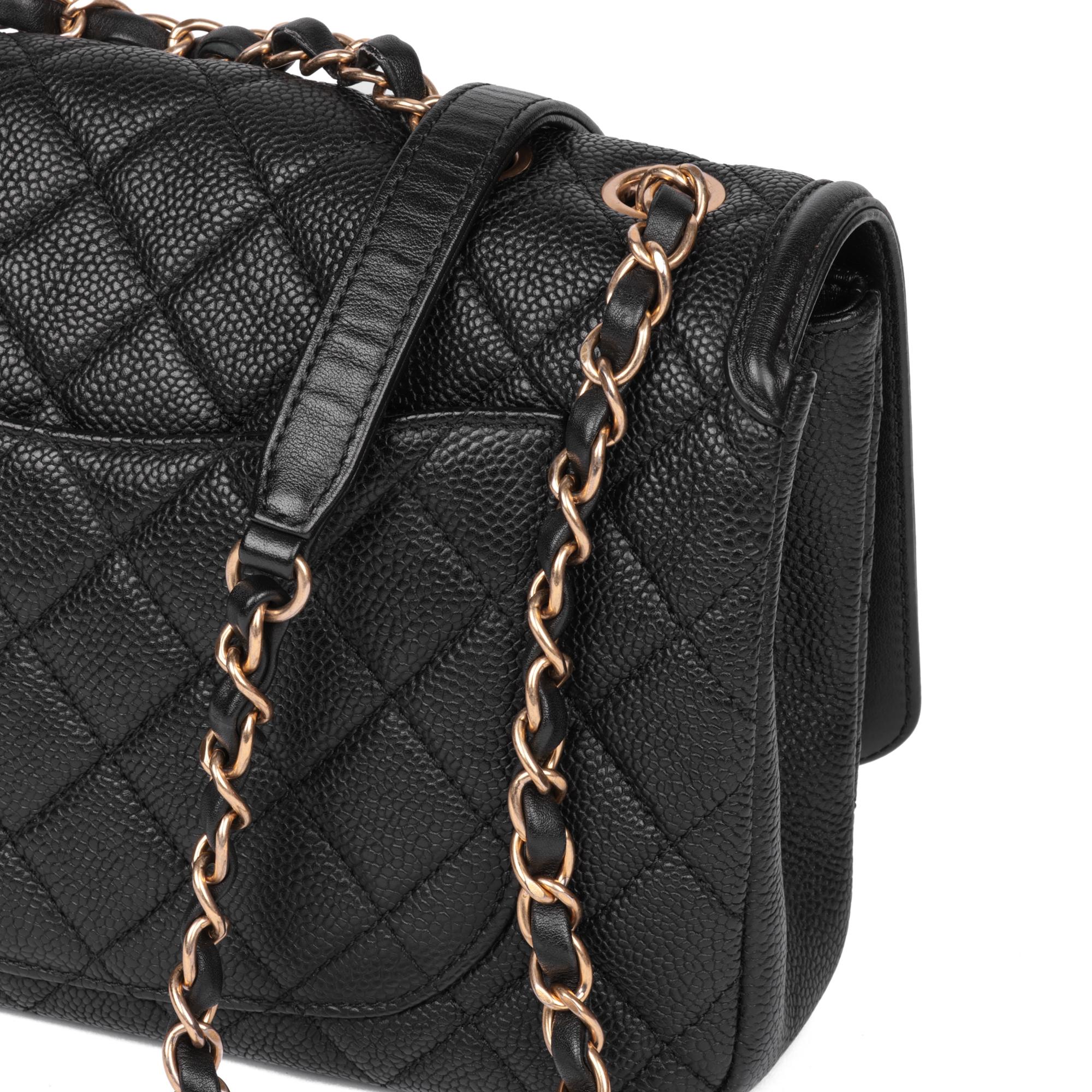 CHANEL Black Quilted Caviar Leather Medium Filigree Flap Bag For Sale 1