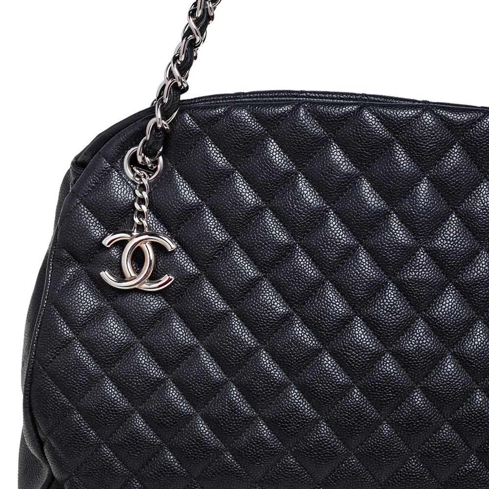 Chanel Black Quilted Caviar Leather Medium Just Mademoiselle Bowler Bag 6