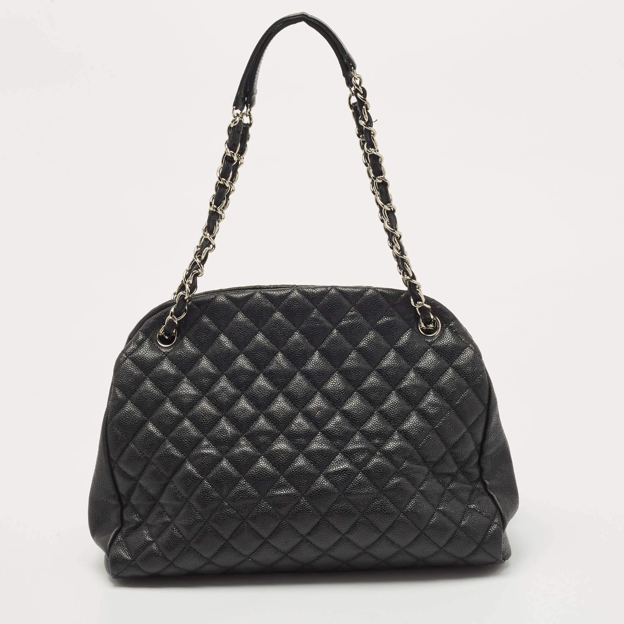 Women's Chanel Black Quilted Caviar Leather Medium Just Mademoiselle Bowler Bag