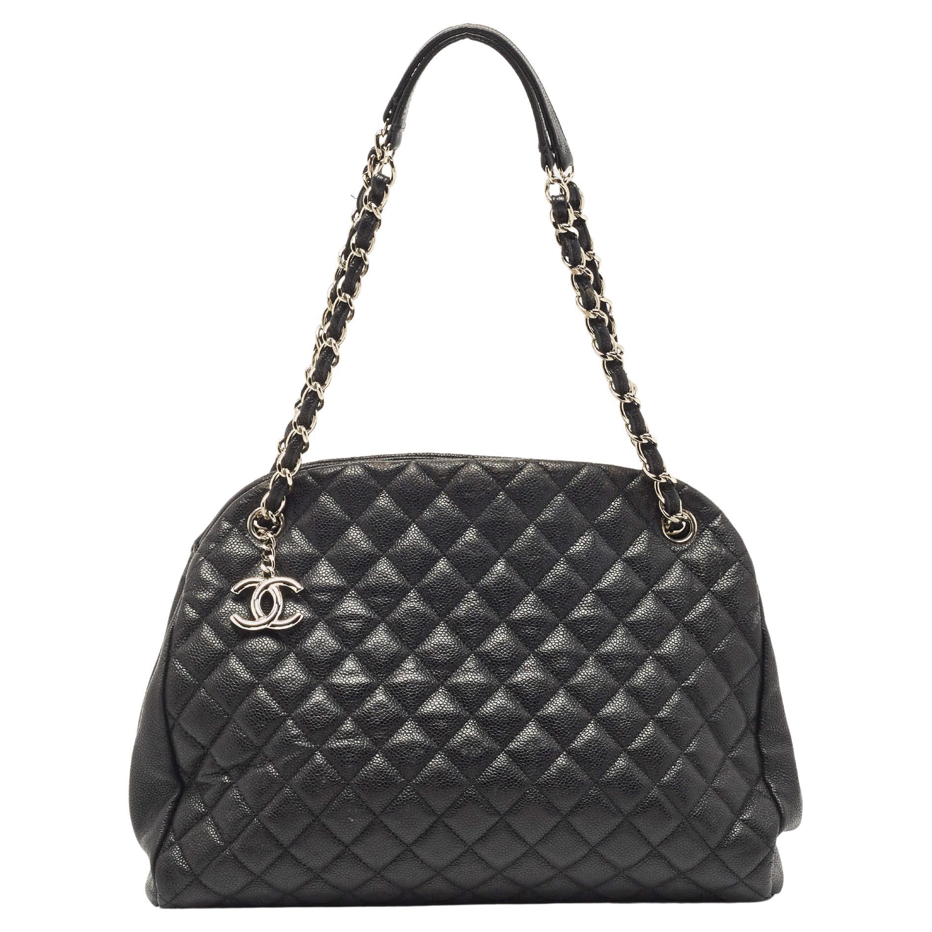 Chanel Black Quilted Caviar Leather Medium Just Mademoiselle Bowler Bag
