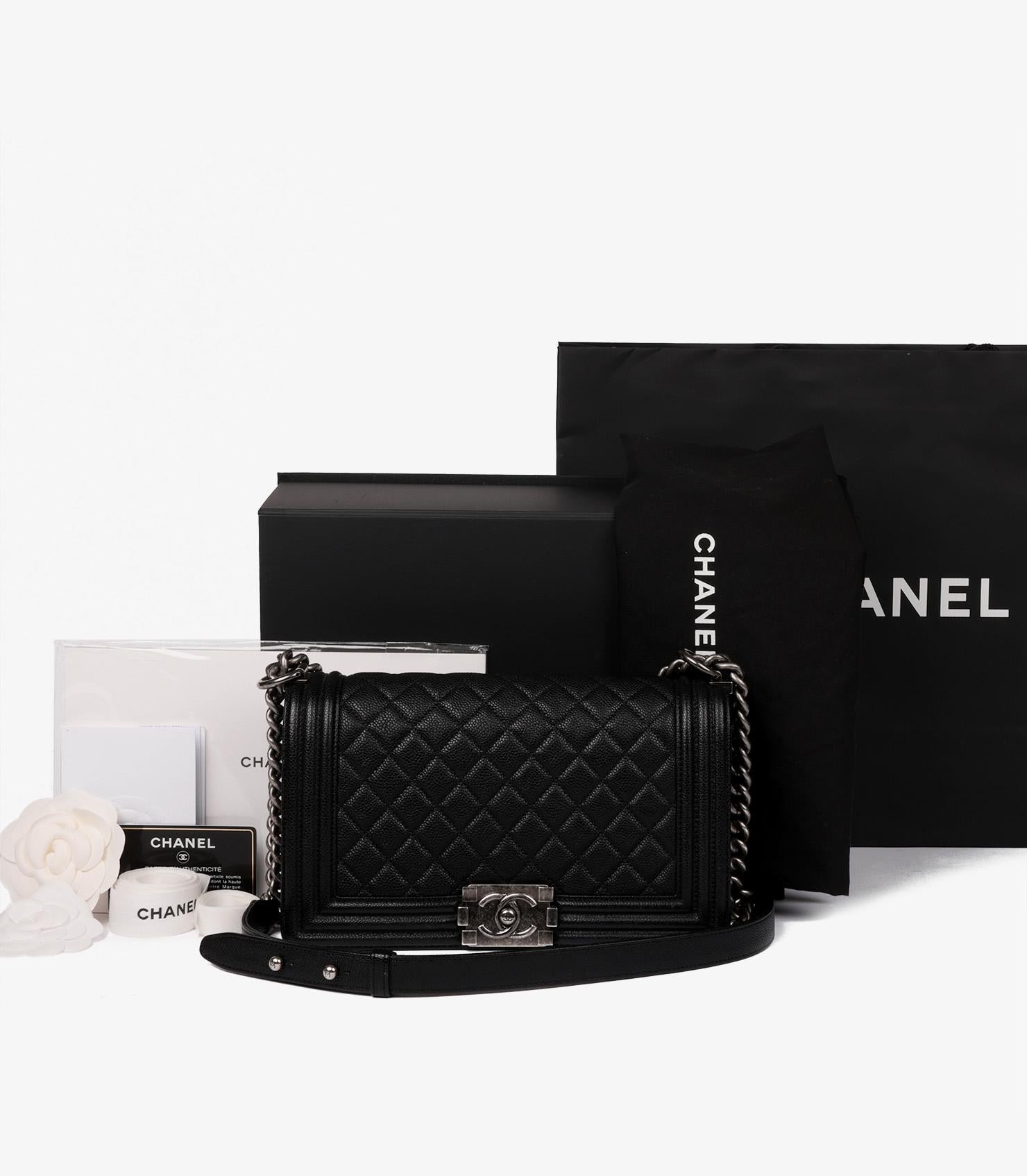 Chanel Black Quilted Caviar Leather Medium Le Boy 6