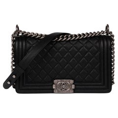 Chanel Nero Trapuntato in Pelle Caviale Medio Le Boy