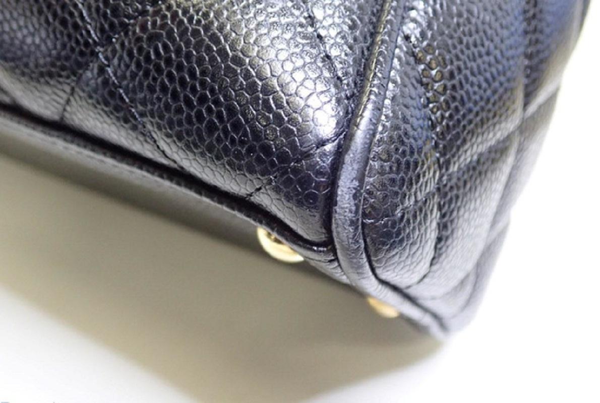 Chanel Black Quilted Caviar Leather Mini Boston Bag For Sale 3