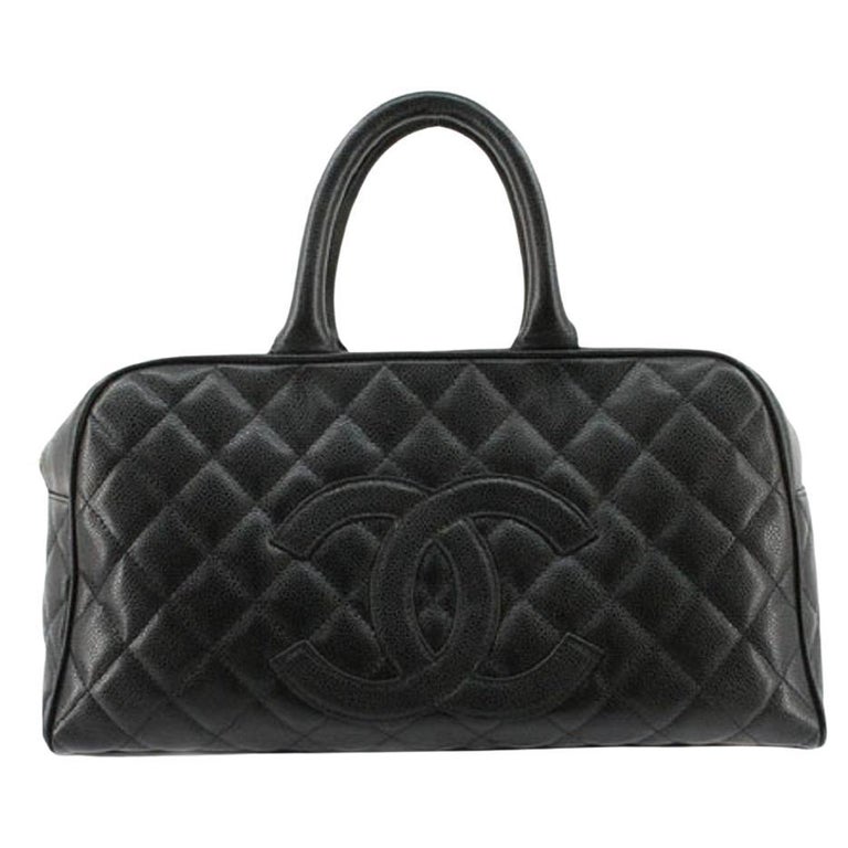 Chanel Black Quilted Caviar Leather Mini Boston Bag For Sale at 1stDibs