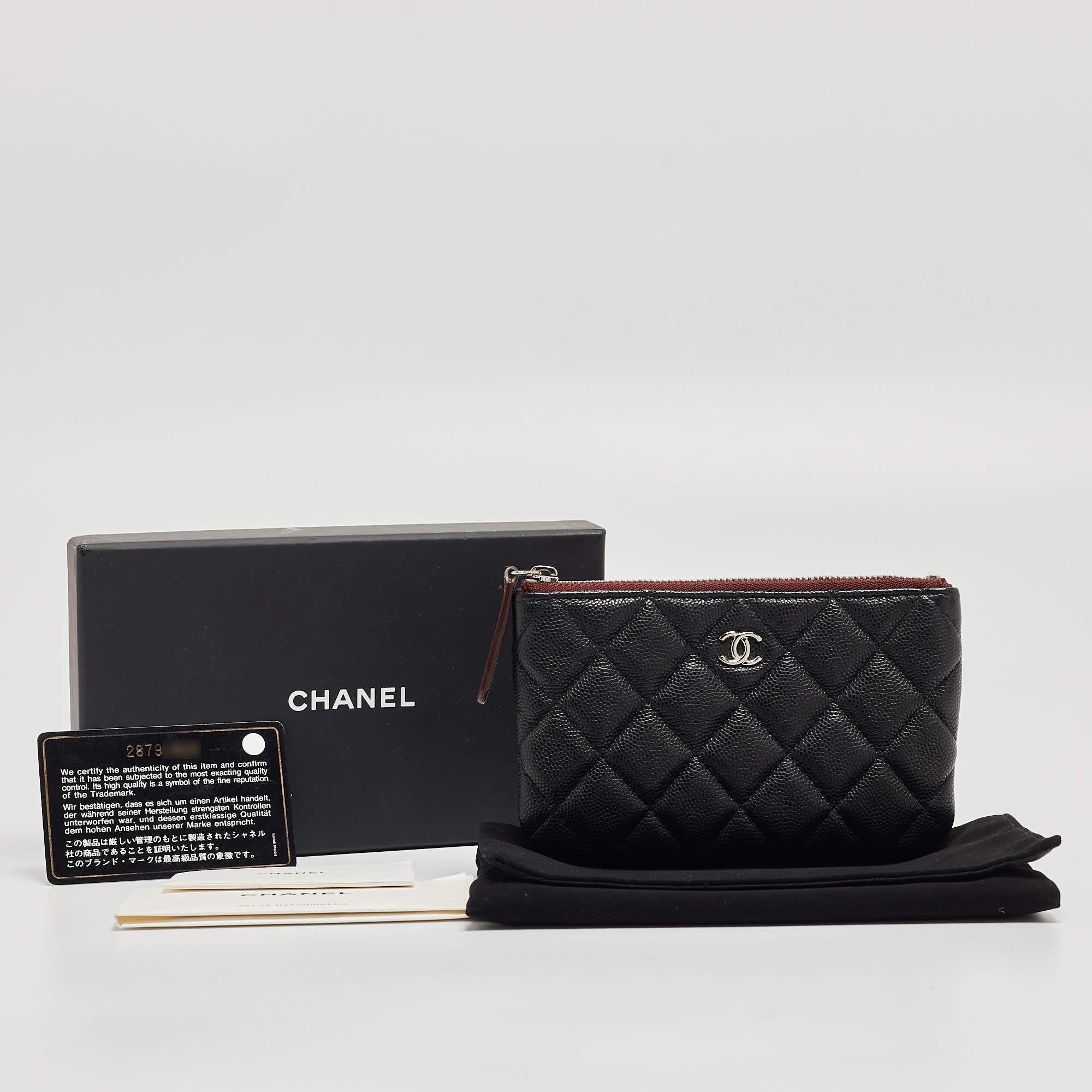 Chanel Black Quilted Caviar Leather Mini O-Case Zip Pouch For Sale 8