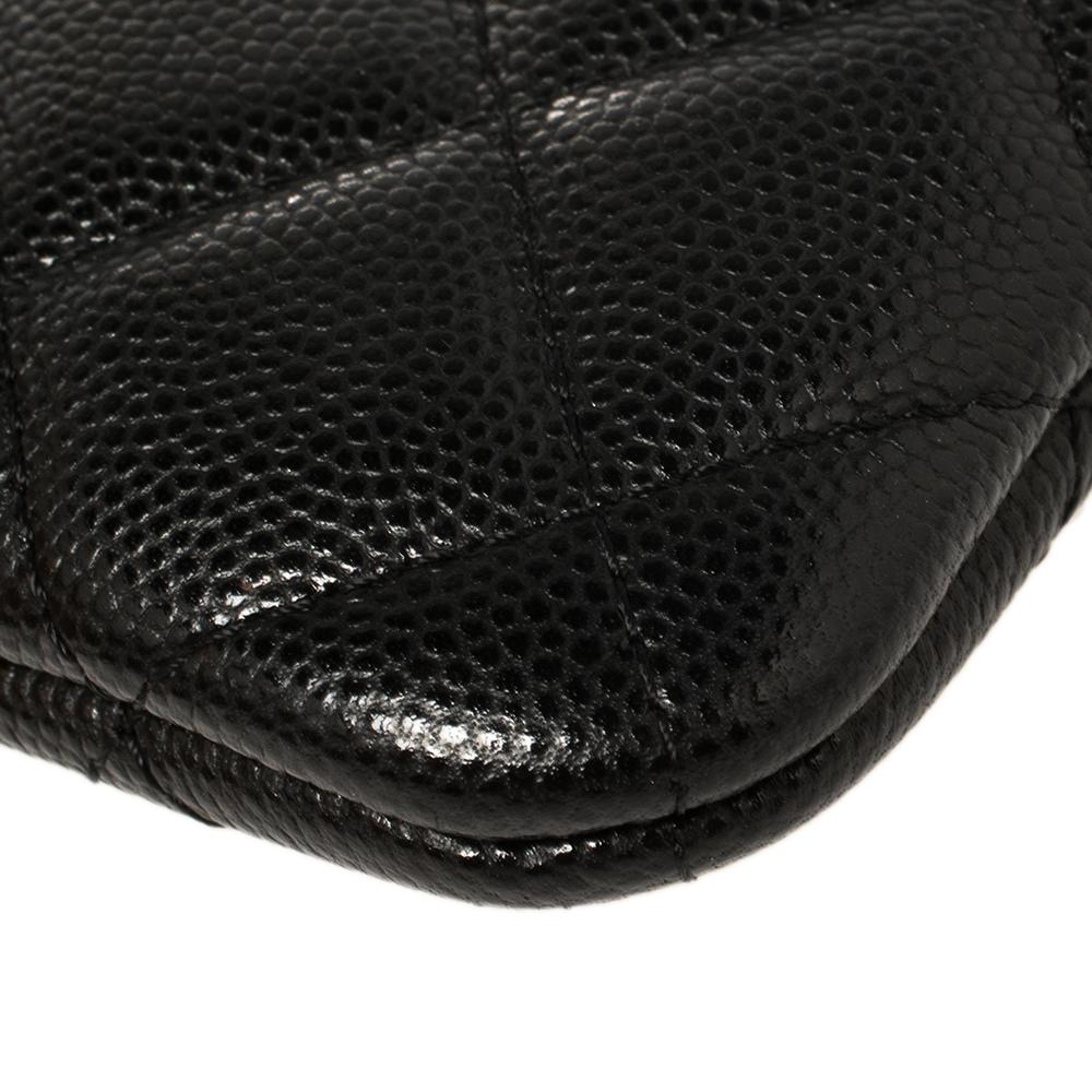 Chanel Black Quilted Caviar Leather Mini O-Case Zip Pouch In Excellent Condition In Dubai, Al Qouz 2