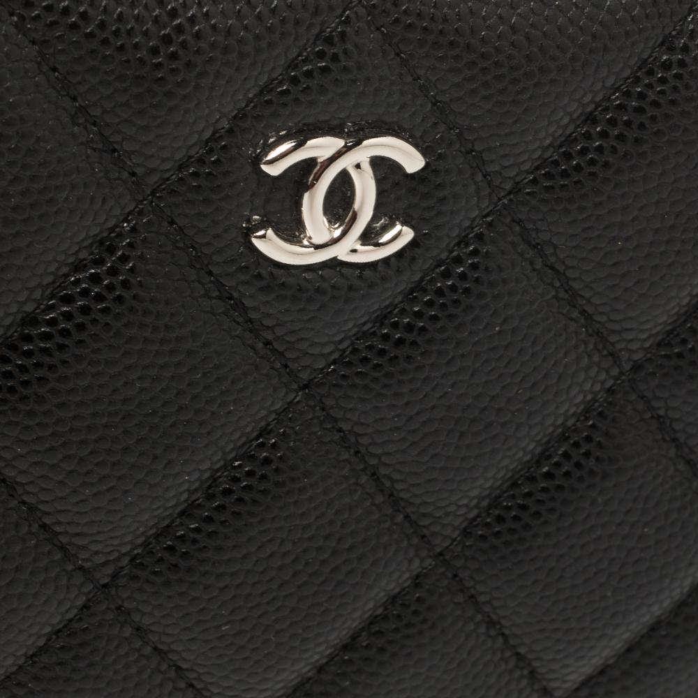 Women's Chanel Black Quilted Caviar Leather Mini O-Case Zip Pouch