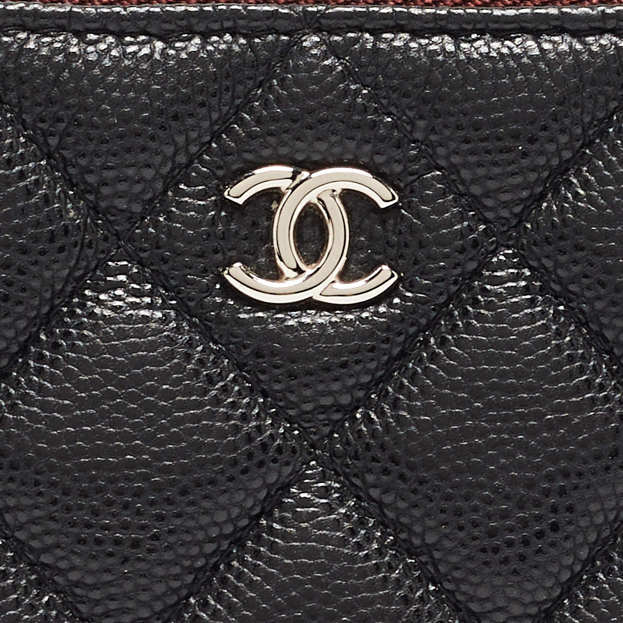 Chanel Black Quilted Caviar Leather Mini O-Case Zip Pouch For Sale 5