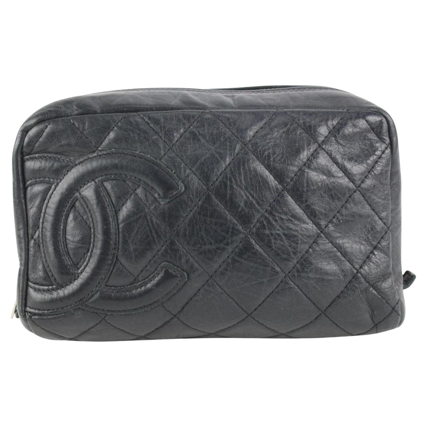 LOUIS VUITTON Clutch in Black Grained Leather with Saddle Stitching at  1stDibs