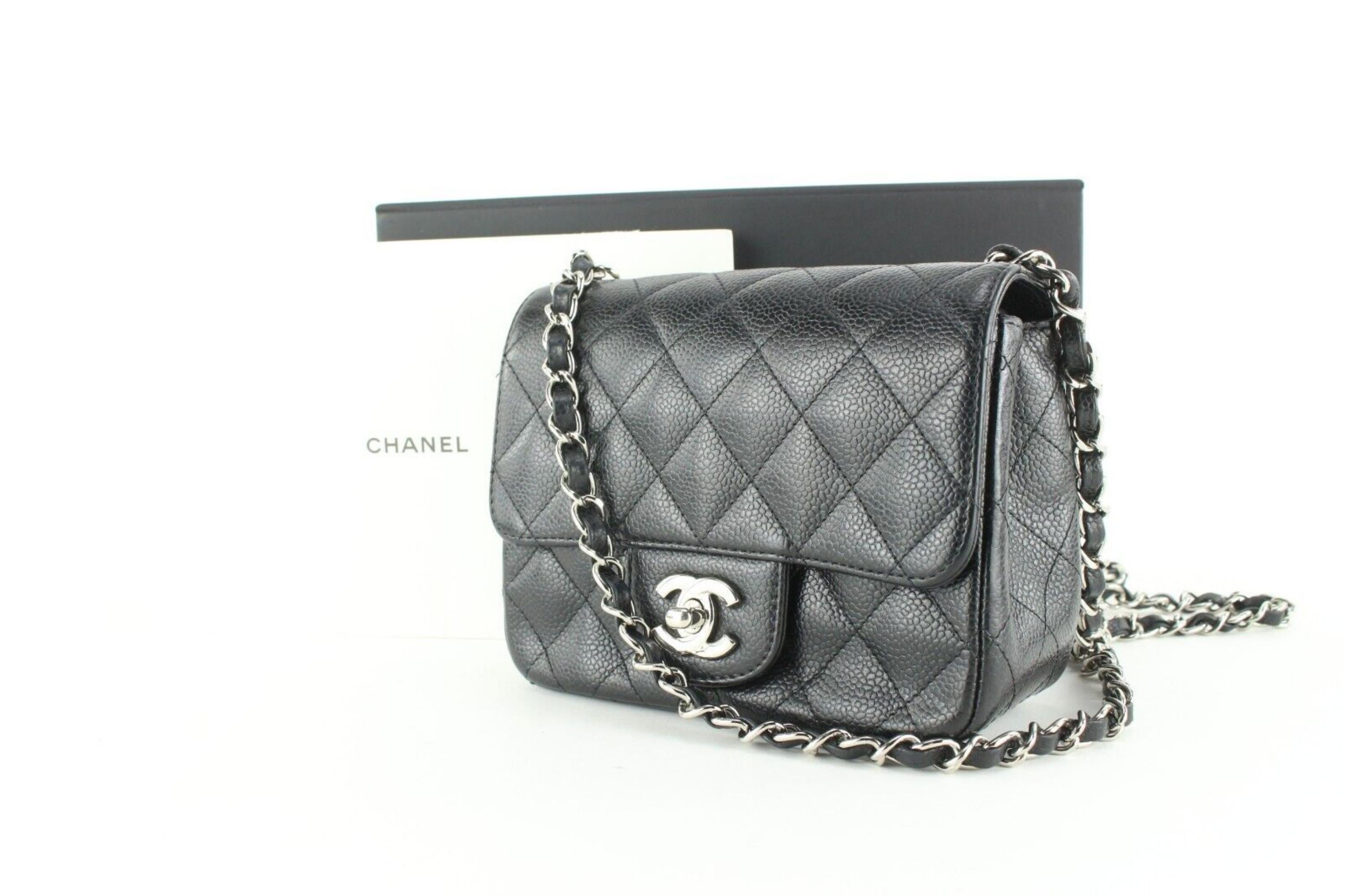 Chanel Black Quilted Caviar Leather Mini Square Classic Flap SHW RARE 19c26a For Sale 7