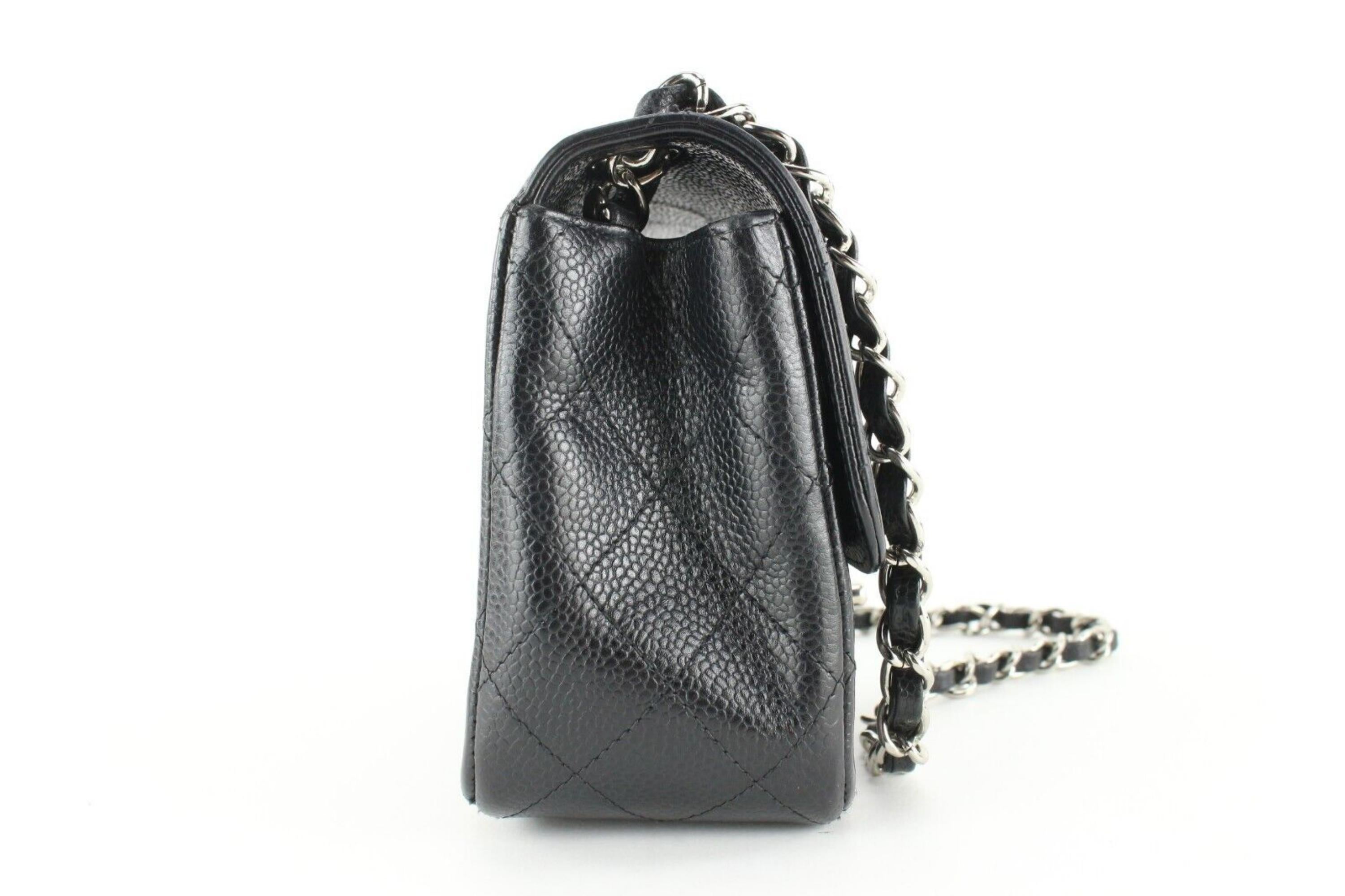 Chanel Black Quilted Caviar Leather Mini Square Classic Flap SHW RARE 19c26a For Sale 1