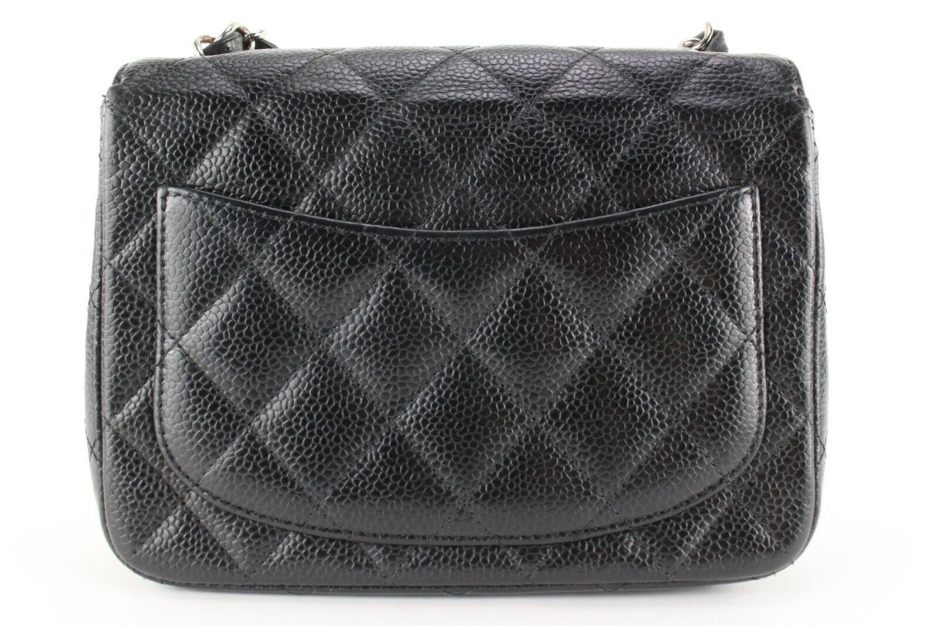 Chanel Black Quilted Caviar Leather Mini Square Classic Flap SHW RARE 19c26a For Sale 2