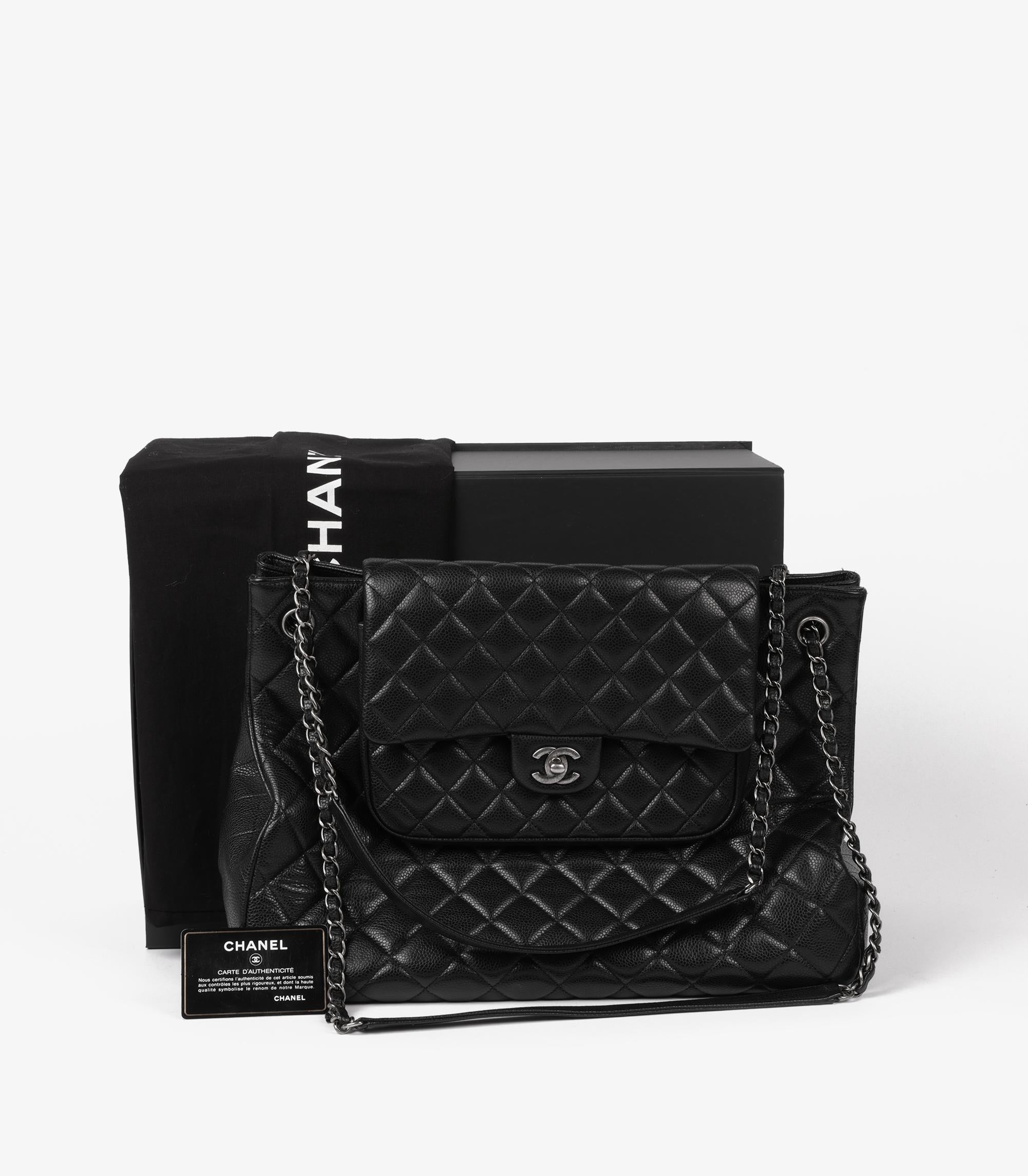 Chanel Black Quilted Caviar Leather Paris-Edinburgh Classic Flap Shoulder Tote 6