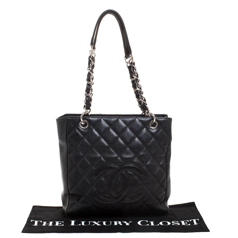Chanel Black Quilted Caviar Leather Petite Shopping Tote 7