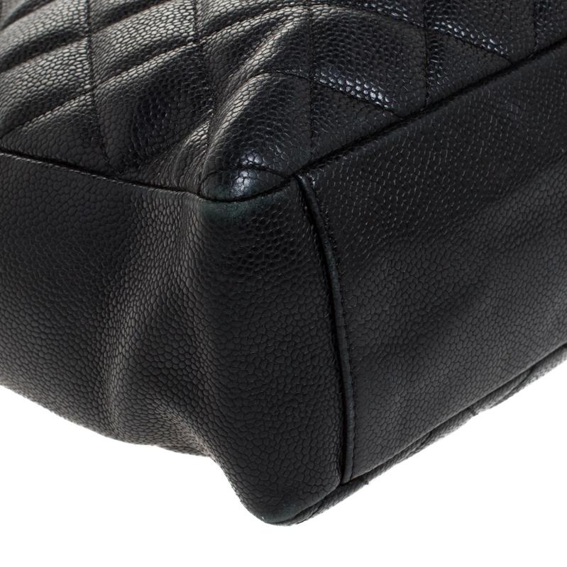 Women's Chanel Black Quilted Caviar Leather Petite Shopping Tote