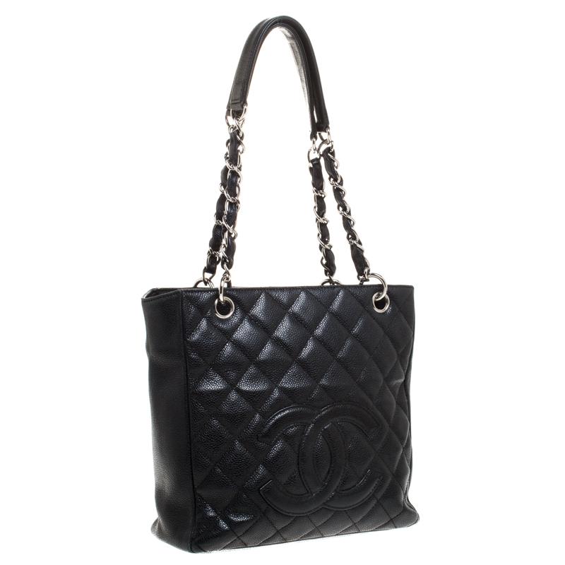 Chanel Black Quilted Caviar Leather Petite Shopping Tote 2