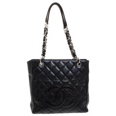 Chanel Black Quilted Caviar Leather Petite Shopping Tote