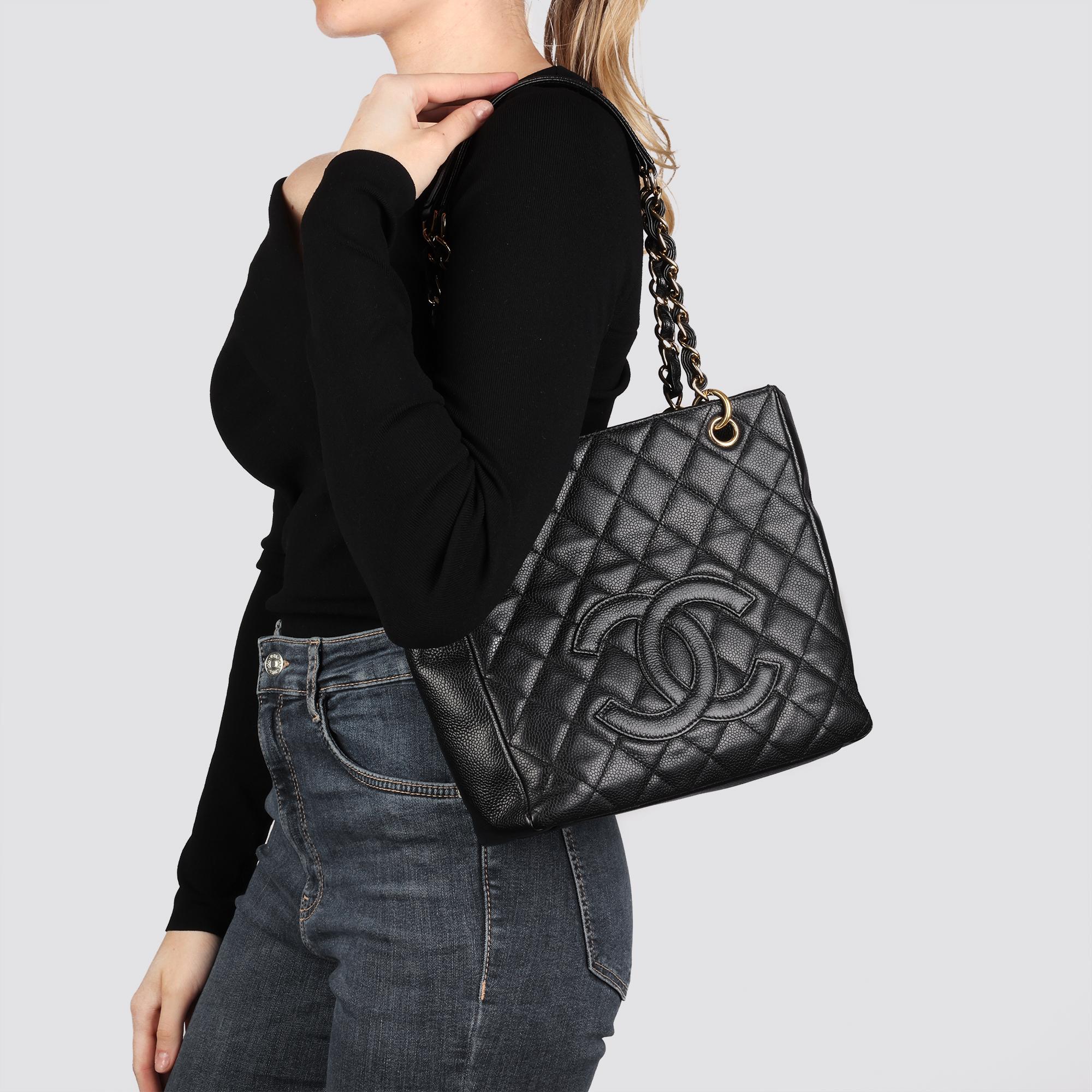CHANEL Black Quilted Caviar Leather Petite Shopping Tote PST 6