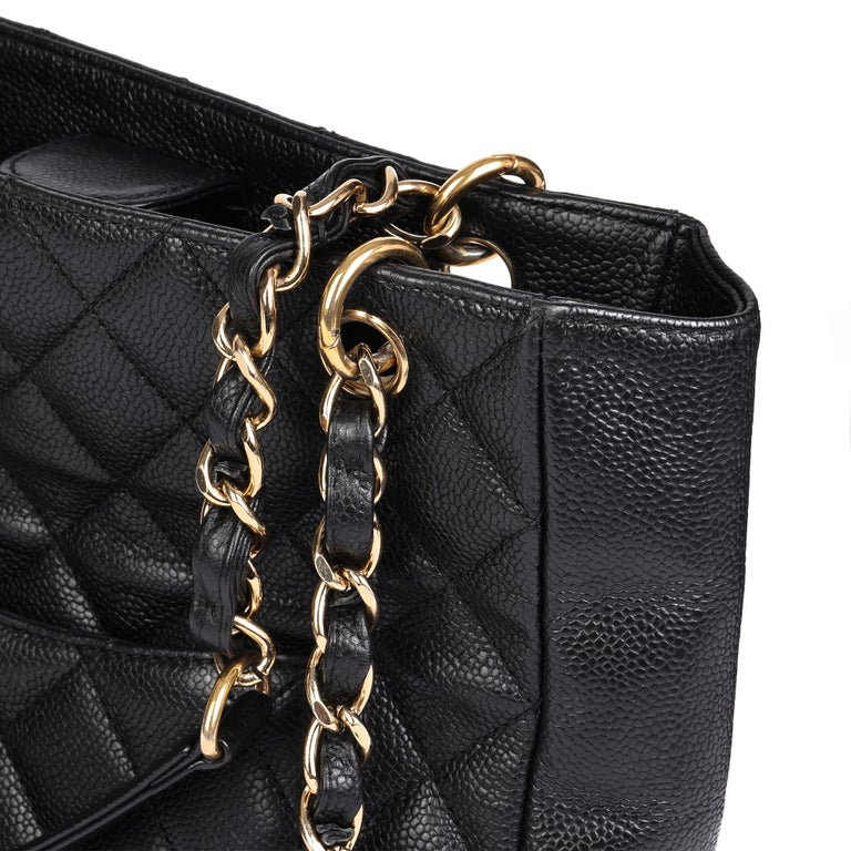 CHANEL Black Quilted Caviar Leather Petite Shopping Tote PST at
