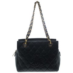 Chanel Black Quilted Caviar Leather Petite Timeless Shopper Tote