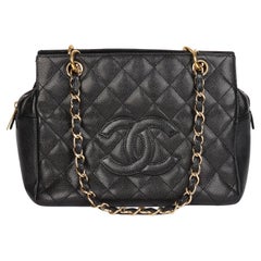 Chanel BLACK QUILTED CAVIAR LEATHER PETITE TIMELESS TOTE PTT