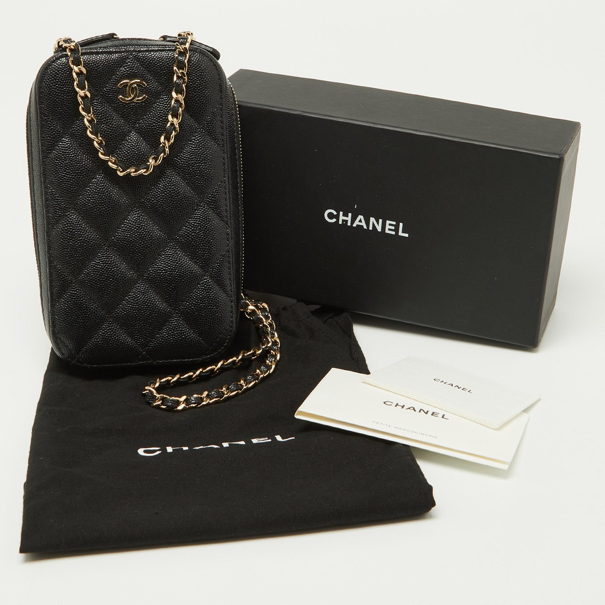 Chanel Black Quilted Caviar Leather Phone Holder Crossbody Bag 9
