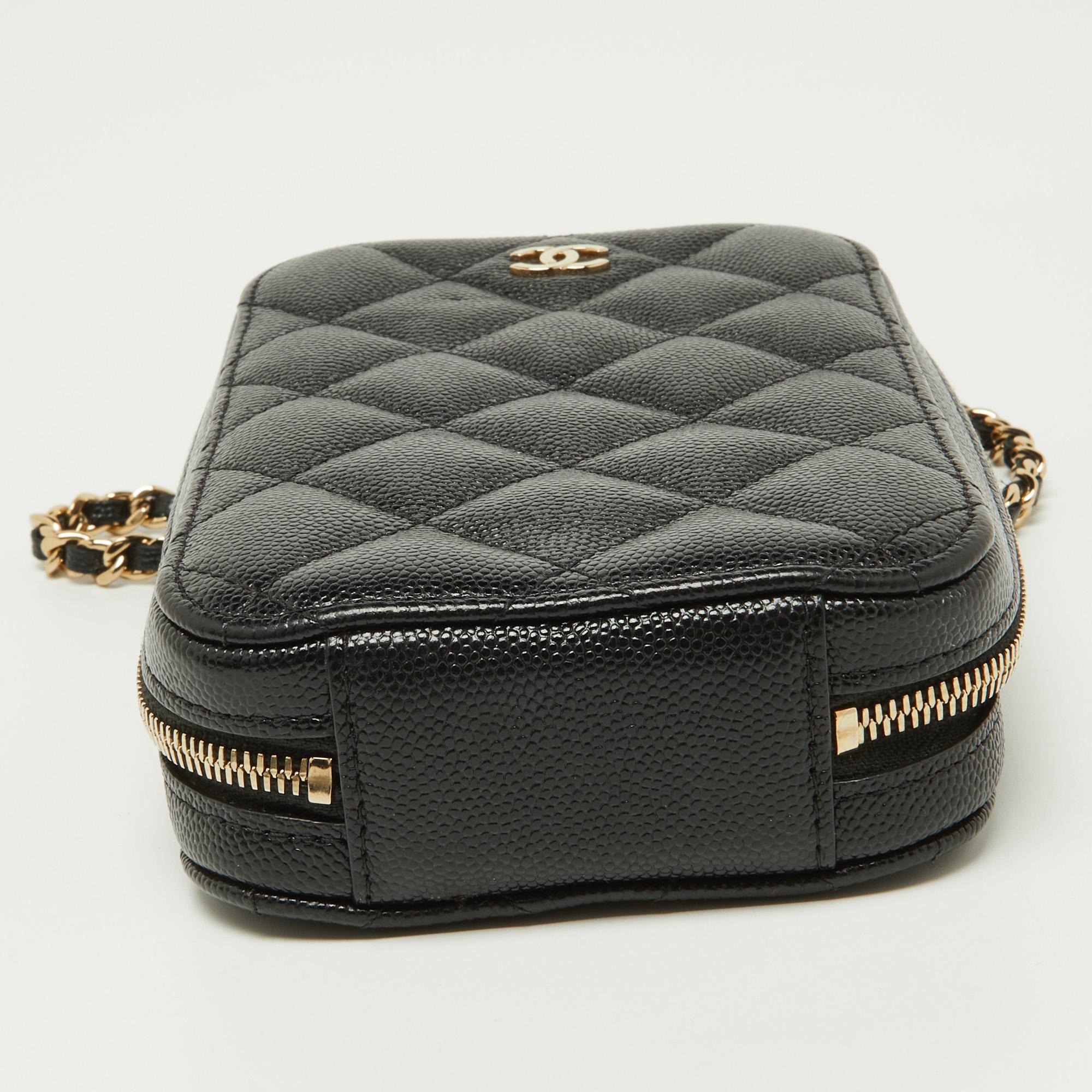 Chanel Black Quilted Caviar Leather Phone Holder Crossbody Bag 4