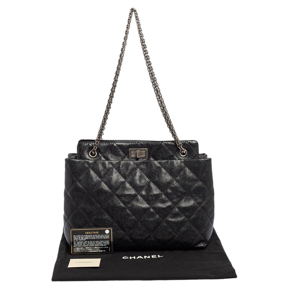 Chanel Black Quilted Caviar Leather Reissue 2.55 Tote 10