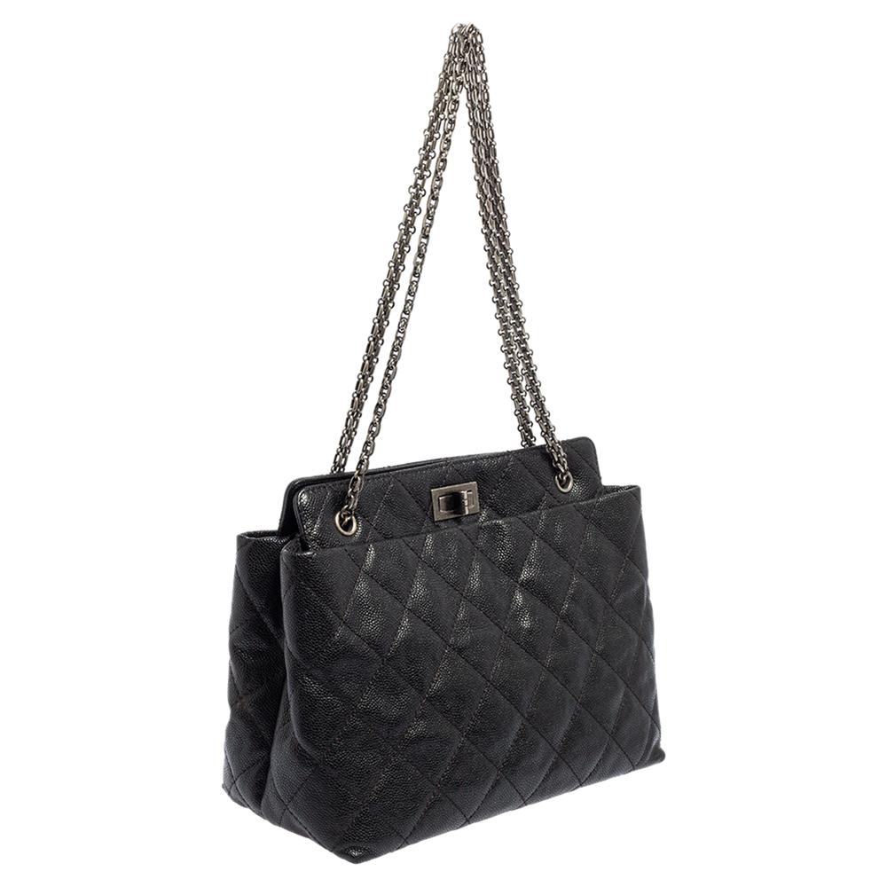 Women's Chanel Black Quilted Caviar Leather Reissue 2.55 Tote