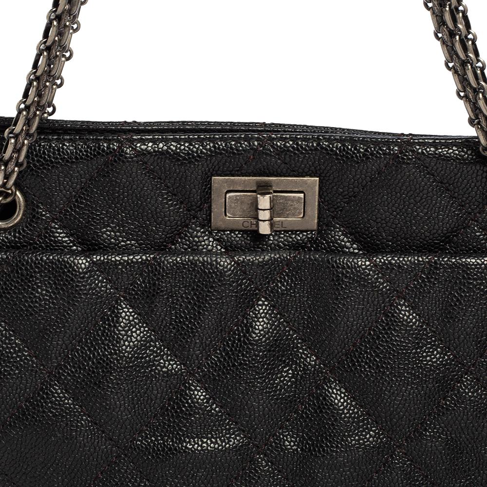 Chanel Black Quilted Caviar Leather Reissue 2.55 Tote 2