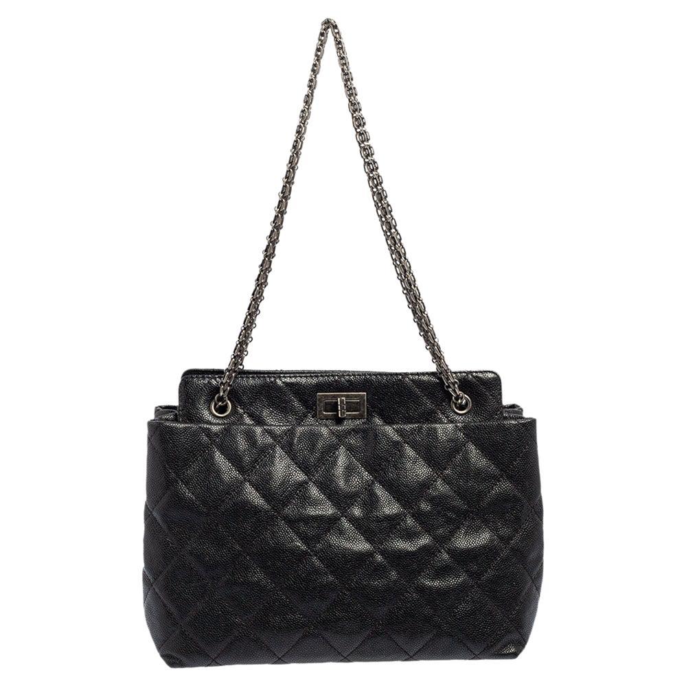 Chanel Black Quilted Caviar Leather Reissue 2.55 Tote