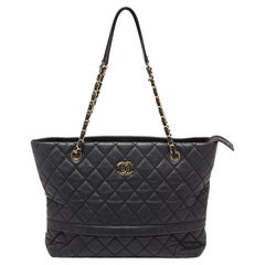 Chanel Black Quilted Caviar Leather Rolled Up Tote