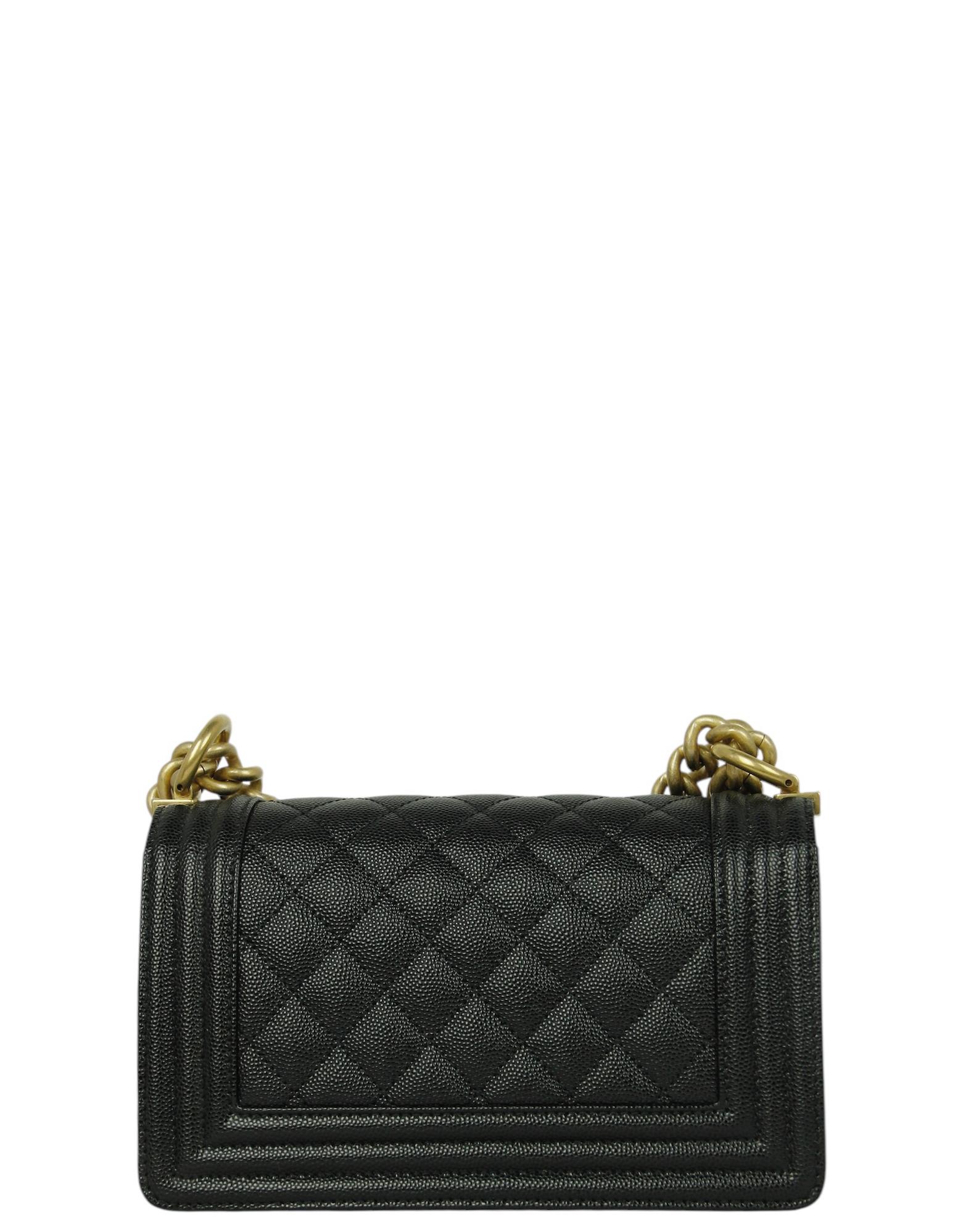 Women's Chanel Black Quilted Caviar Leather Small Boy Bag GHW rt $6400 For Sale