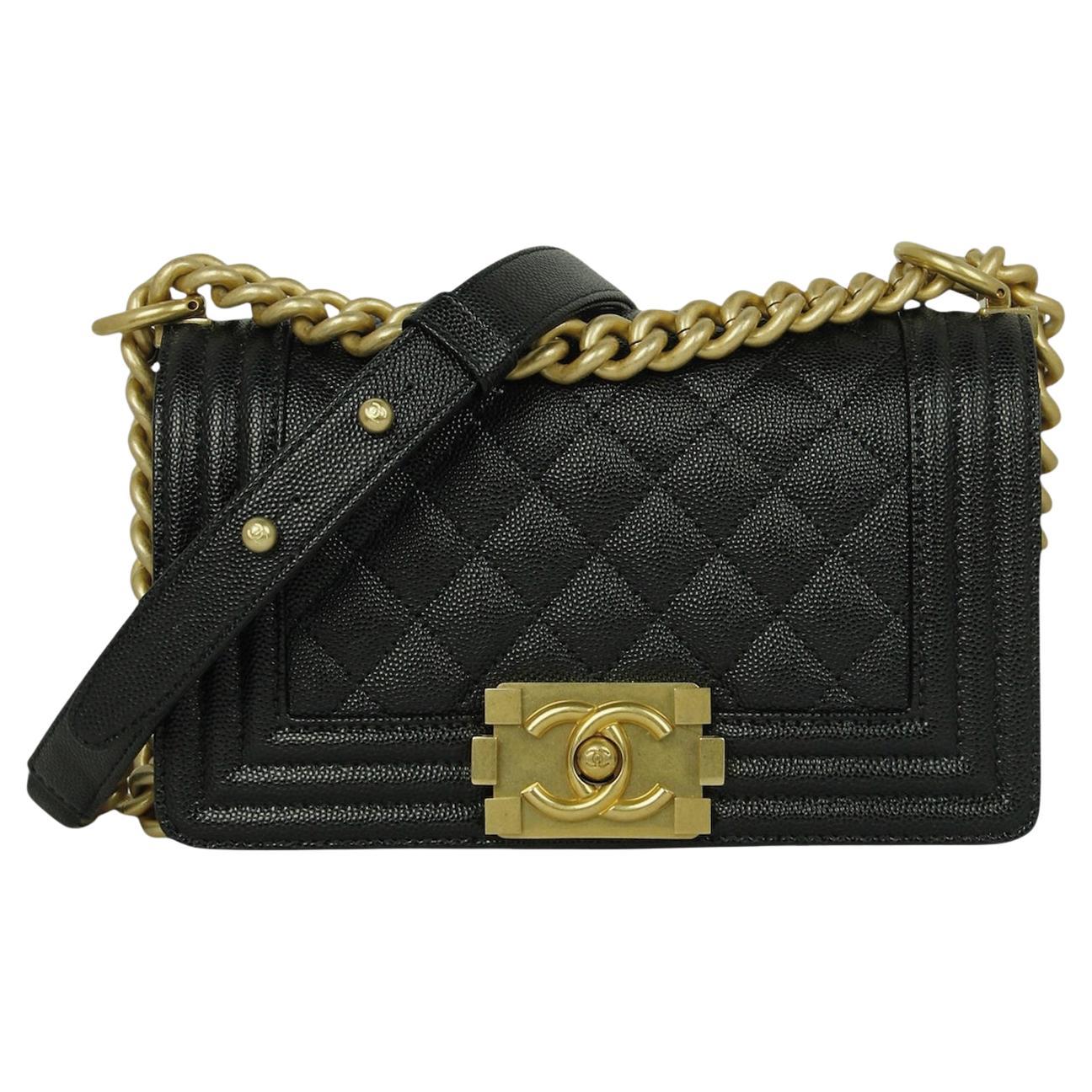 Chanel Black Quilted Caviar Leather Small Boy Bag GHW rt $6400 For Sale