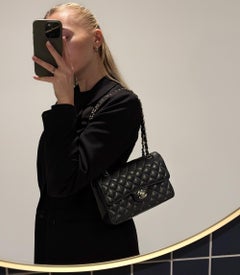 Chanel Black Quilted Caviar Leather Small Classic Double Flap Bag