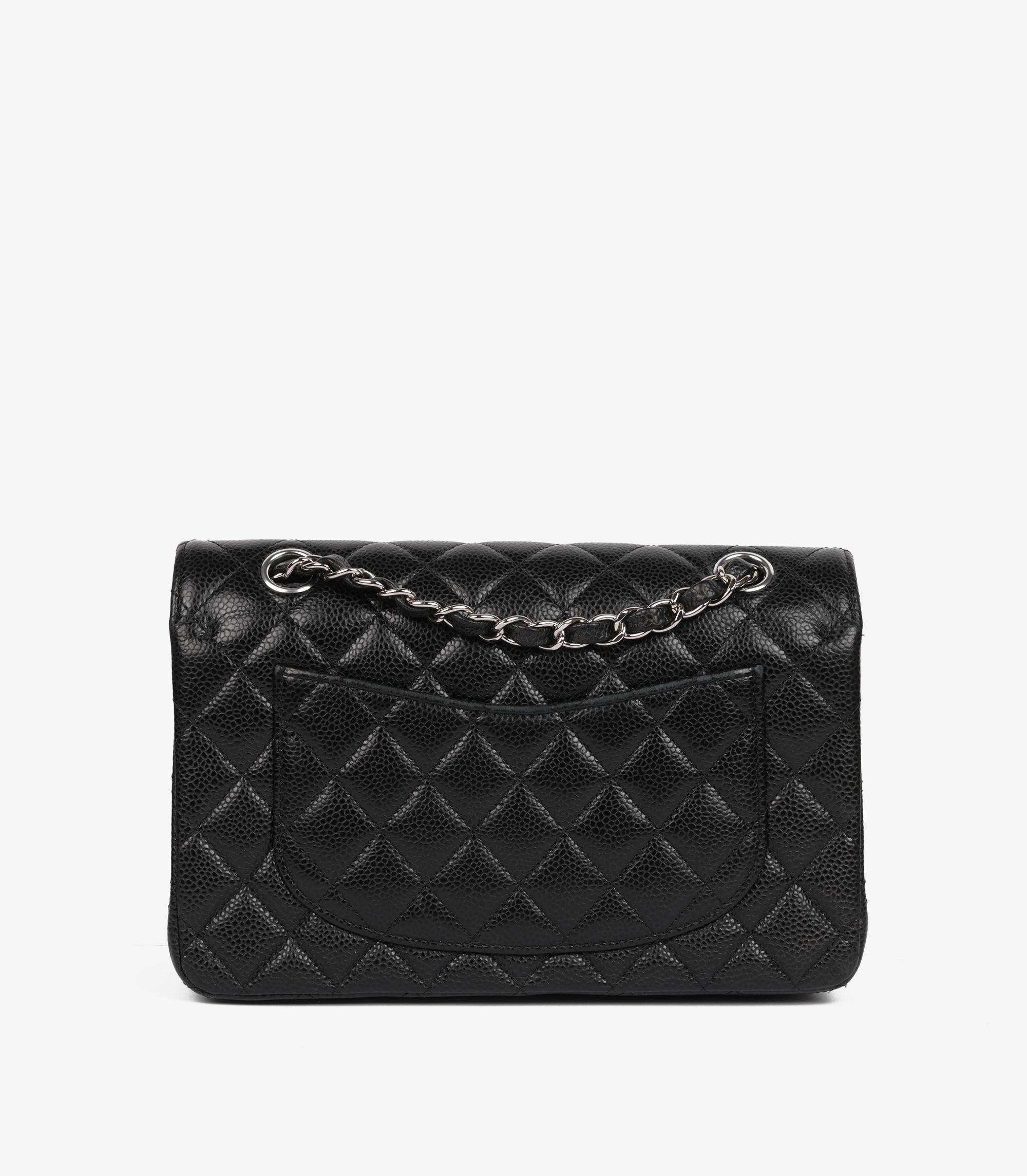 Chanel Black Quilted Caviar Leather Small Classic Double Flap Bag For Sale 3