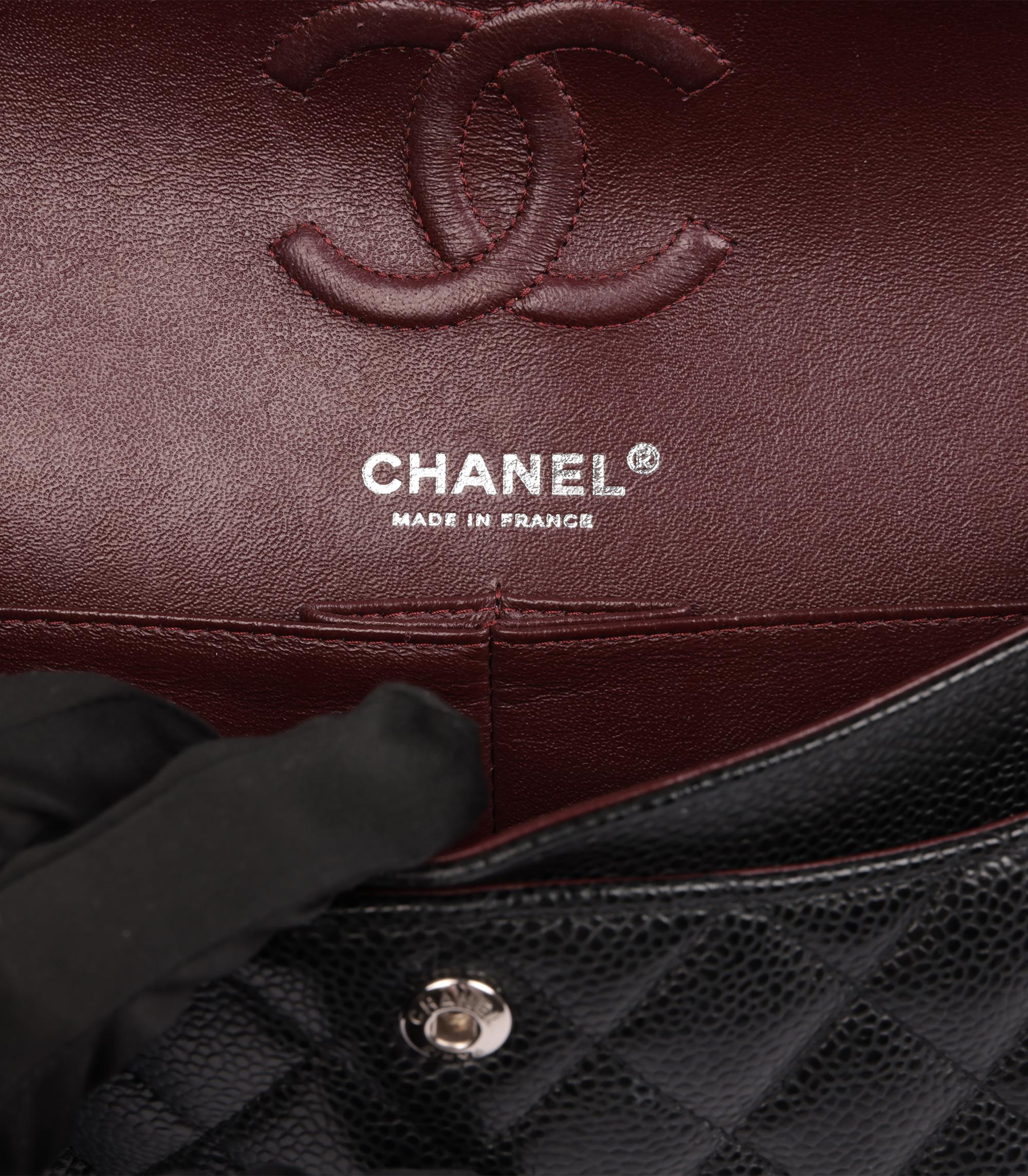 Chanel Black Quilted Caviar Leather Small Classic Double Flap Bag For Sale 5