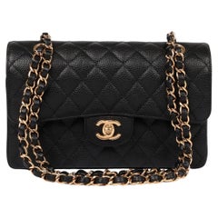 Chanel Black Quilted Caviar Leather Small Classic Double Flap Bag