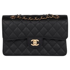 Chanel Black Quilted Caviar Leather Small Double Classic Flap Bag