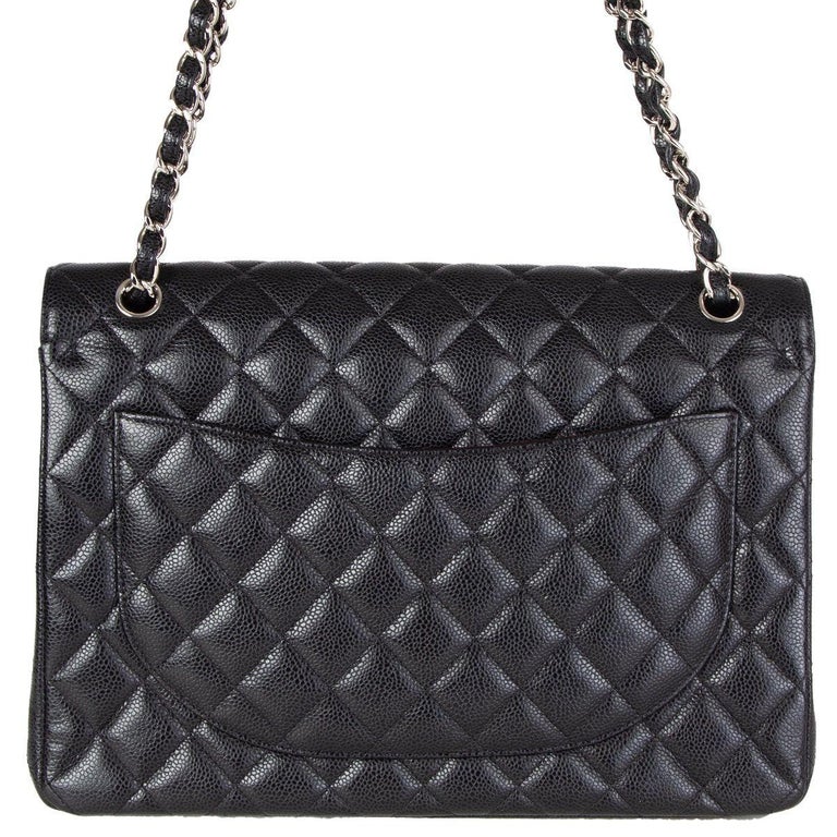 CHANEL black quilted Caviar leather TIMELESS CLASSIC FLAP MAXI Shoulder ...