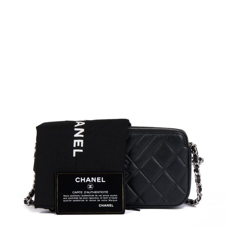 CHANEL Black Quilted Caviar Leather Timeless Double Zip WalletonChain