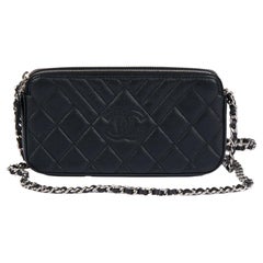 CHANEL Black Quilted Caviar Leather Timeless Double Zip Wallet-on-Chain