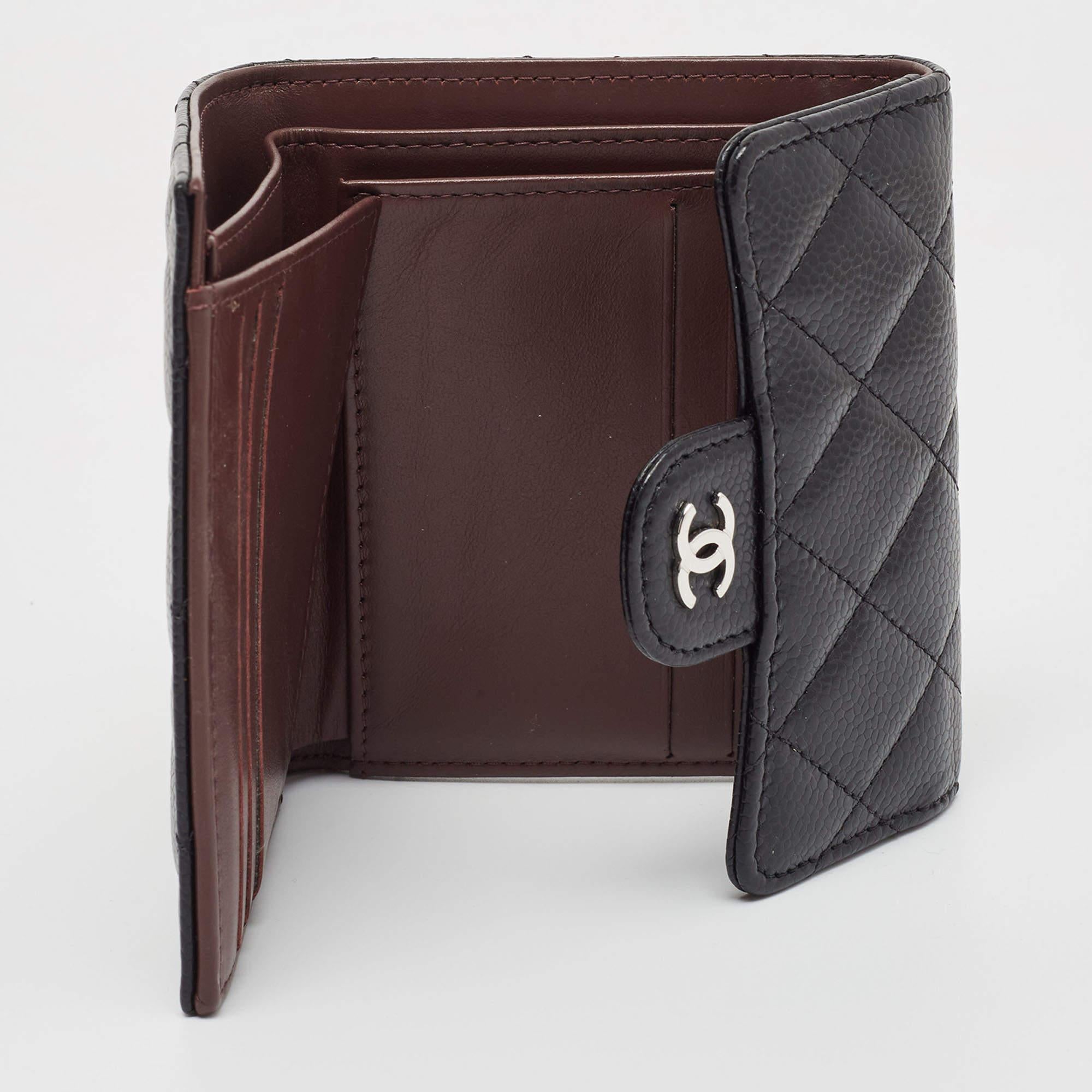 Chanel Black Quilted Caviar Leather Trifold CC Wallet For Sale 7