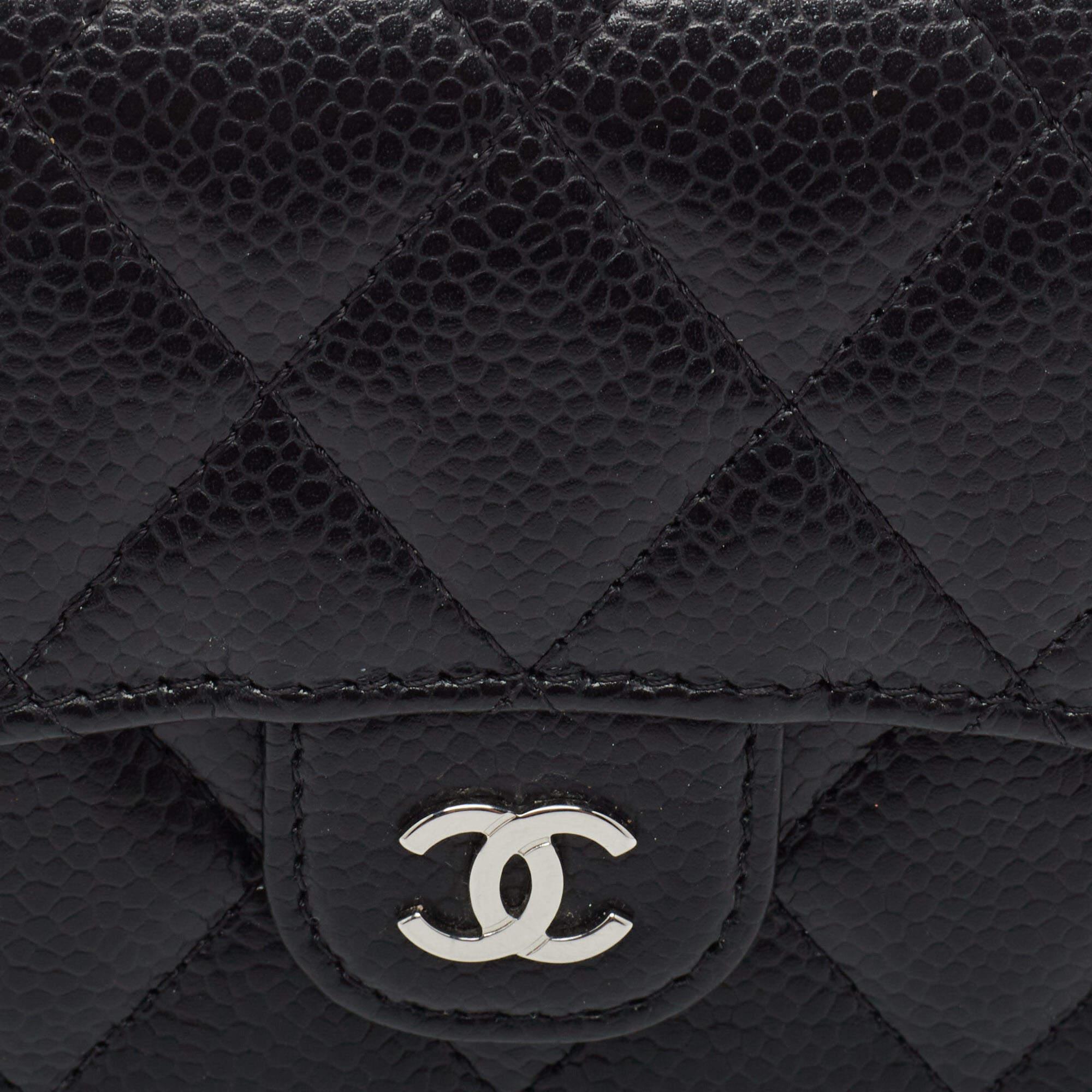 Chanel Black Quilted Caviar Leather Trifold CC Wallet For Sale 3