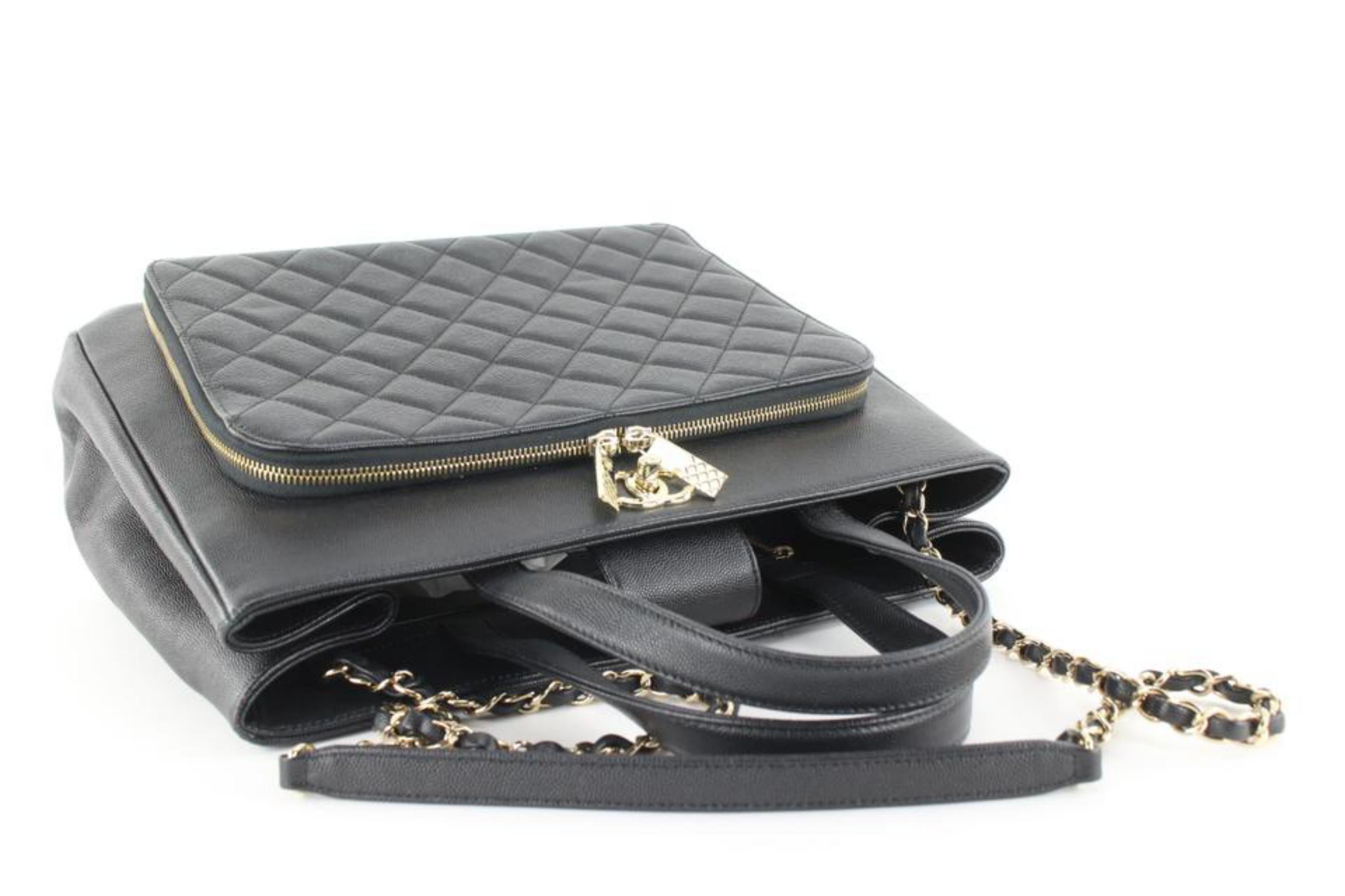 Chanel Schwarze gesteppte Kaviar Leder Turnlock 2way Affinity Tote 1CC1025 Damen im Angebot
