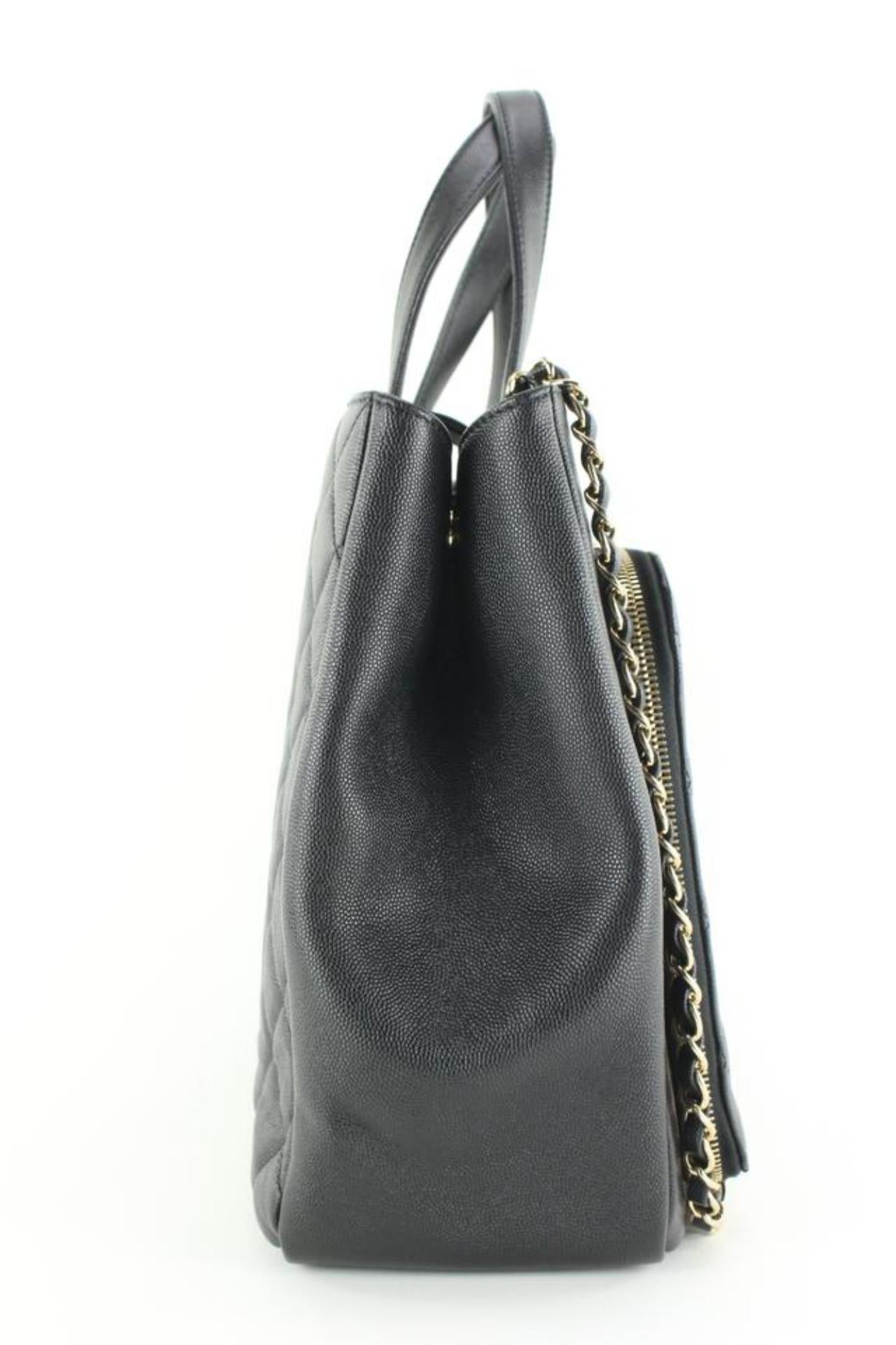 Chanel Black Quilted Caviar Leather Turnlock 2way Affinity Tote 1CC1025 2