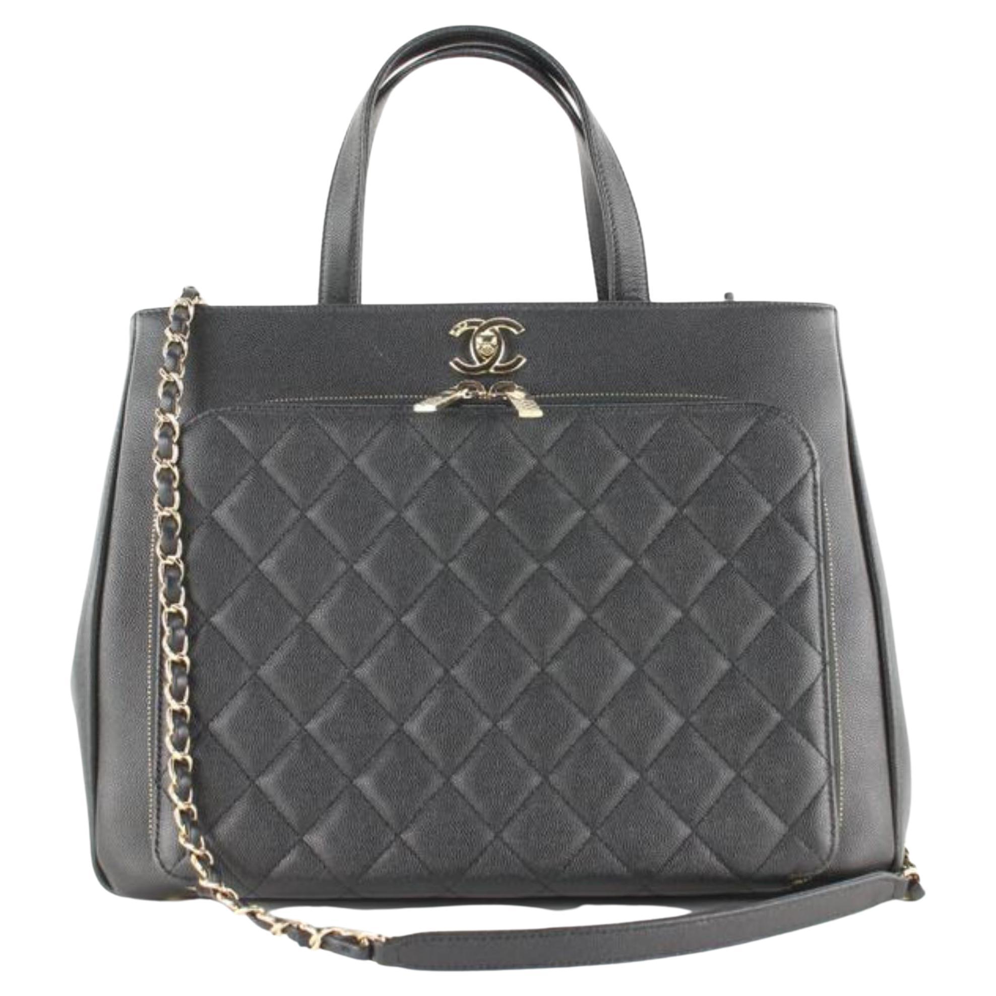 Chanel Black Quilted Caviar Leather Turnlock 2way Affinity Tote 1CC1025 For Sale