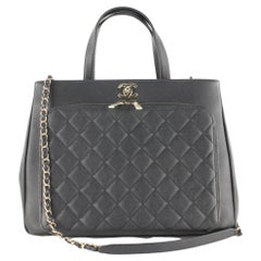 Chanel Negro Acolchado Caviar Cuero Turnlock 2way Affinity Tote 1CC1025